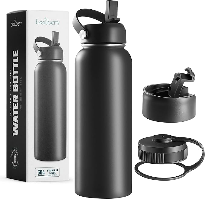 Stainless Steel Insulated Water Bottle and Travel Mug for Hot and Cold Beverages, Wide Mouth, Double Wall Insulated Hydration Sports Water Bottle for Hiking, Biking, Outdoor, 32 OZ BPA Free