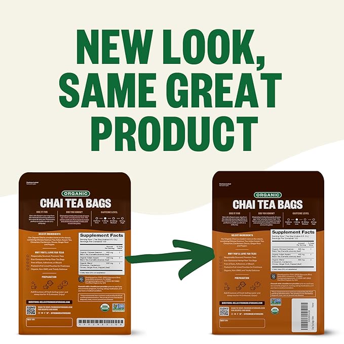 FGO Organic Chai Tea, 100 Count, Eco-Conscious Tea Bags, Resealable Bag, Packaging May Vary (Pack of 1)