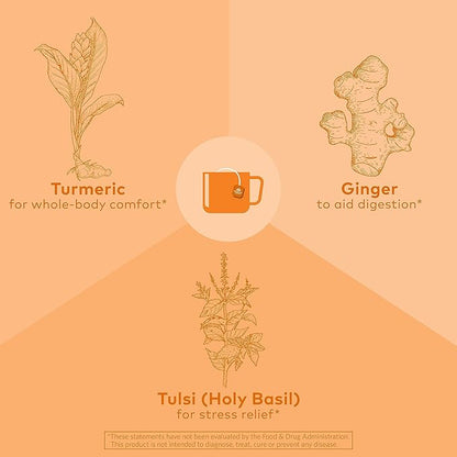 ORGANIC INDIA Tulsi Turmeric Ginger Herbal Tea - Stress Relieving & Harmonizing, Immune Support, Aids Digestion, Vegan, Caffeine-Free - 18 Infusion Bags, 6 Pack