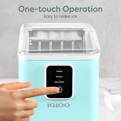 Igloo Self-Cleaning Countertop Ice Maker - Compact and Portable - Creates 26 lbs. Per Day, 8 Pieces Ready Every 7-8 Minutes - Includes Ice Scoop and Basket - Aqua