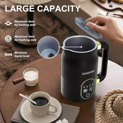 Milk Frother, 4-in-1 Electric Foam Maker with Touchscreen & Temp Display, Hot & Cold Milk Steamer with Non-Stick Coating, Silent Operation for Coffee, Latte, Cappuccino, Matcha, Hot Chocolate