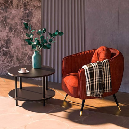 Small Round Coffee Table with Open Storage for Small Space, 23.5" Black 2-Tier Wooden Center Table for Living Room, Metal Legs, Easy to Assemble