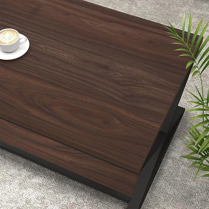 HSH Walnut Coffee Table for Living Room, Rustic Metal Wood Coffee Table with Storage Shelf, Modern Minimalist Rectangle Center Table, 2 Tier Simple Cocktail Tea Table in Home Office Bedroom, 47 Inch