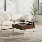 Load image into Gallery viewer, SIMPLIHOME Hunter Lift Top Coffee Table - 32 inch Wide Solid Walnut Veneer and Metal Industrial Square Cocktail Table, Living Room Table with Dual Lift Tops, Hidden Storage and Hairpin Legs