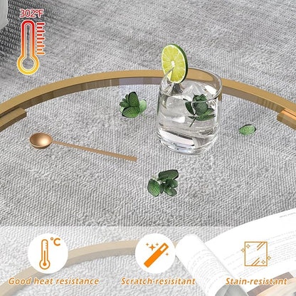 Round Glass Coffee Table,Small Living Room Table for Small Space,Modern Center Table with Glass Top Clear & Sturdy Metal Frame for for Living Room Home Office, Easy Assembly,27 x 27 x 17 Inch,Gold