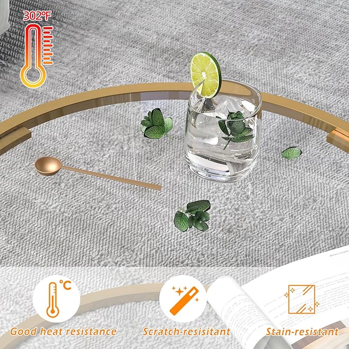 Glass Coffee Table,Round Gold Coffee Table for Small Space,27" Modern Center Table,Glass Top Clear Coffee Table with Sturdy Metal Frame for for Living Room Home Office, Easy Assembly