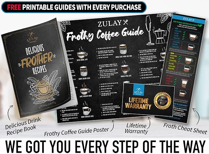 Zulay Kitchen Milk Frother Wand – High-Speed Handheld Frother with Upgraded Stand – Electric Foam Maker with Stainless Steel Whisk