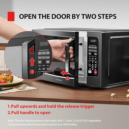 TOSHIBA EM131A5C-BS Countertop Microwave Ovens 1.2 Cu Ft, 12.4" Removable Turntable Smart Humidity Sensor 12 Auto Menus Mute Function ECO Mode Easy Clean Interior Black Color 1000W