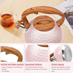Load image into Gallery viewer, GGC Tea Kettle for Stove Top, Loud Whistling Kettle for Boiling Water Coffee or Milk, 3.1 Quart 3L Heavy Stainless Steel Pink Kettles with Wood Pattern Handle, Unique Button Control Kettle Outle