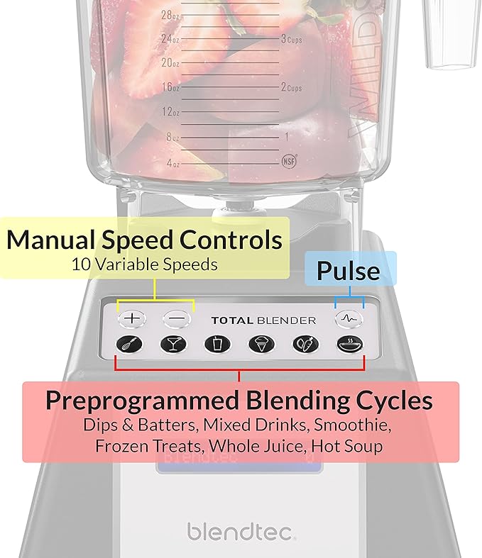 Blendtec Total Classic Original Blender - WildSide+ Jar (90 oz) and Blendtec GO™ Travel Bottle (34 oz) BUNDLE - Professional-Grade Power - 6 Pre-programmed Cycles - 10-speeds - Black