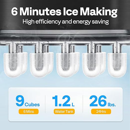VIVOHOME Electric Portable Compact Countertop Automatic Ice Cube Maker Machine with Hand Scoop and Self Cleaning Function 26lbs/Day Black