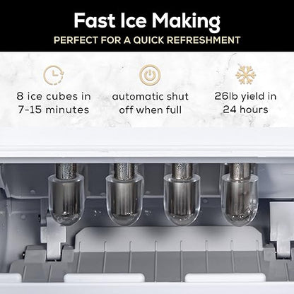 Igloo Premium Self-Cleaning Countertop Ice Maker Machine, Handled Portable Ice Maker, Produces 26 lbs. in 24 hrs. with Ice Cubes Ready in 6-8 Minutes, Comes with Ice Scoop and Basket