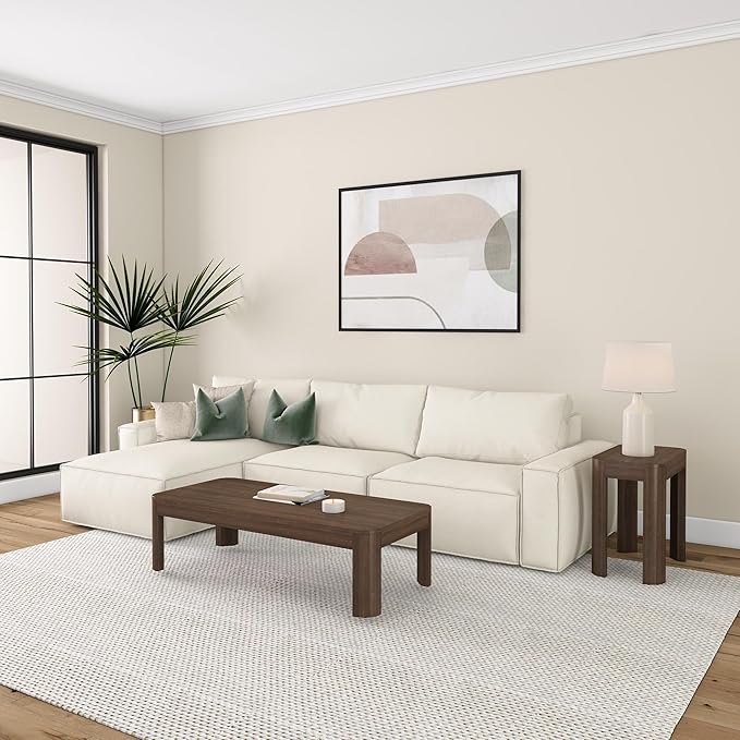 Plank+Beam Modern Rounded Coffee Table, 54 Inch, Solid Wood Contemporary Center Table for Living Room, Rectangle Tea Table, Walnut