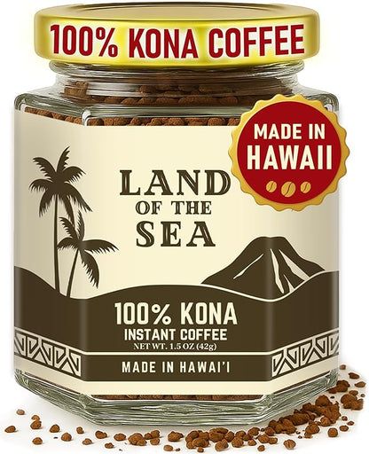 KONA COFFEE 100% - Freeze Dried Instant Coffee - Low Acid Coffee - Medium Roast Hawaiian Coffee - Crafted from Arabica Beans, 1.5oz (1 Pack)