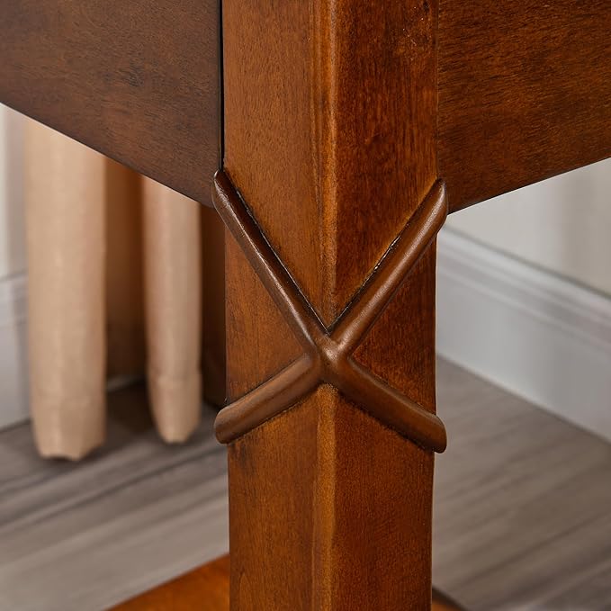 PADMA HOUSE Solid Wood End Table with Drawer & Shelf, Rectangle Sofa Side Table with Dual-Hourglass Tabletop Mid-Century Apartment Bedside Table for Living Room Bedroom,19.7 * 15.7 * 27.6in