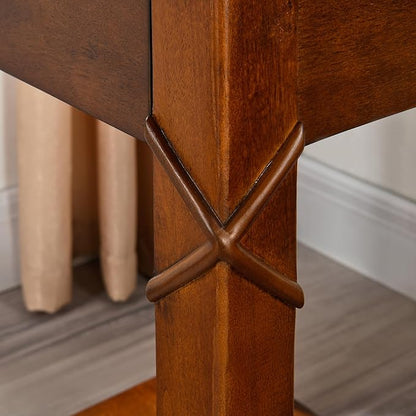 PADMA HOUSE Solid Wood End Table with Drawer & Shelf, Rectangle Sofa Side Table with Dual-Hourglass Tabletop Mid-Century Apartment Bedside Table for Living Room Bedroom,19.7 * 15.7 * 27.6in