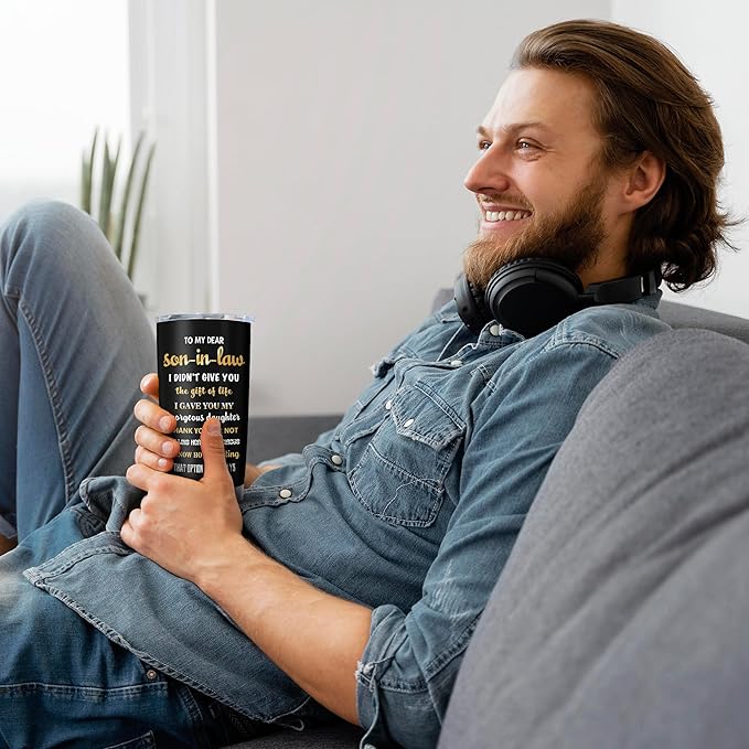 Muilzon Son in Law Gifts Tumblers 20oz - Fathers Day Christmas Birthday Gifts for Son in Law Coffee Mug - Son-in-Laws Present from Mother/Father in Law Cup