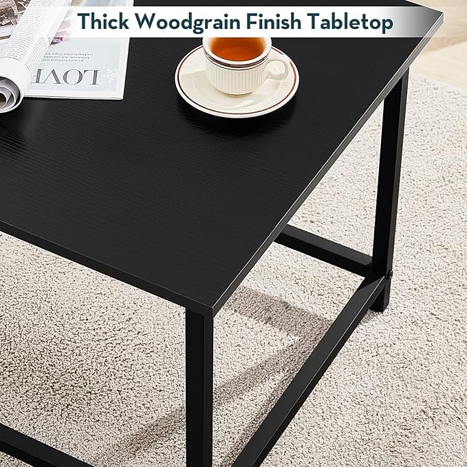 SAYGOER Black Coffee Table Simple Modern Rectangular Center Table Open Space Minimalist for Living Room Home Office Industrial Cocktail Tables, Easy Assembly, 39.37 x 19.69 x 17.72