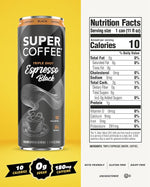Load image into Gallery viewer, SUPER COFFEE Espresso, Iced Keto Coffee (0g Added Sugar, 10 Calories) [Triple Shot Black] 11 Fl Oz, 12 Pack | Cold Brew, Smart Coffee Drinks - SoyFree GlutenFree