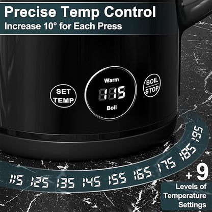 DEZIN Electric Kettle Temperature Control, 1.7L Stainless Steel Electric Tea Kettle with LED Display, 1200W Rapid Boil, 12H Keep Warm, 9 Presets Modes Hot Water Boiler Heater for Tea, Coffee, Black