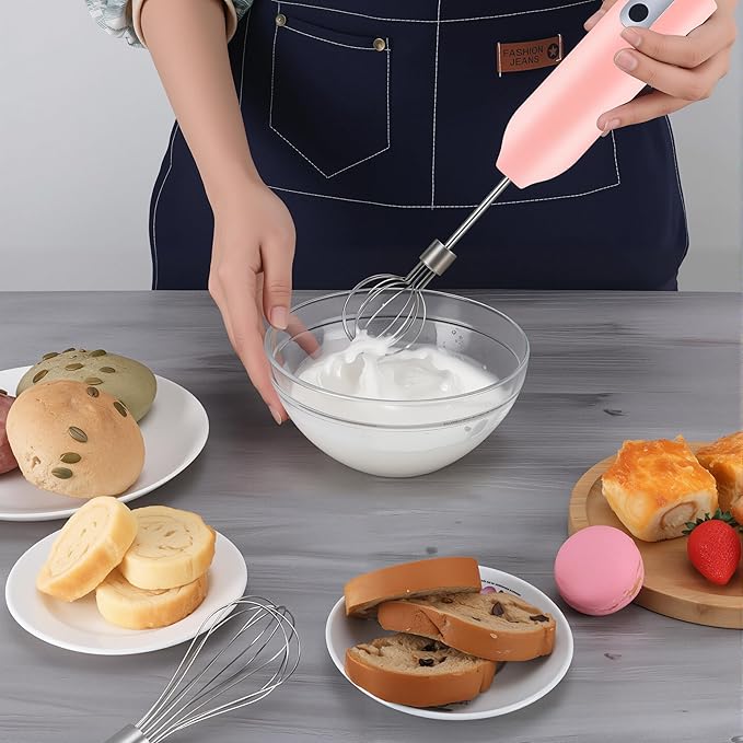 Electric Egg Beater Whisk, USB Charging Mixer, Three-Speed Adjustment, Suitable for Whisking Eggs, Cream, Sauce, Jam Supplements and More, Pink