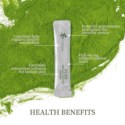 Chaism Ceremonial Grade Matcha Green Tea Powder - 20 Single Serve Packets, Premium First Harvest USDA Organic Gluten-Free Vegan, 100% Pure (20 Packets)