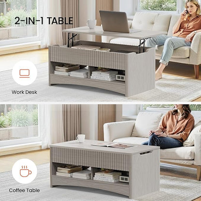 Amada Lift Top Coffee Table with Storage, Modern Center Table with Hidden Compartment, Rectangle Coffee Tables for Living Room, Small Spaces,Office,Grey