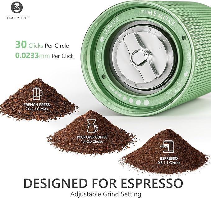 TIMEMORE Manual Coffee Grinder Chestnut C3 ESP Pro, Hand Coffee Grinder, Stainless Steel S2C Conical Burr Coffee Grinder with Foldable Handle, Adjustable Grind Setting for Espresso - Green