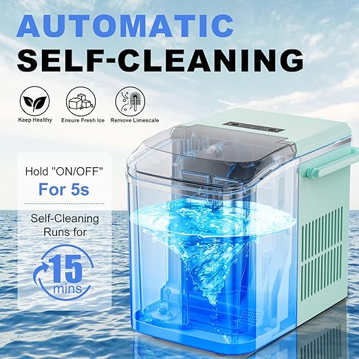 SMUG Ice Makers Countertop with Handle, Portable Ice Machine, 9 Bullet Ice Cubes in 6 Mins, 26lbs in 24Hrs, Auto-Cleaning, with Basket and Scoop, for Home, Kitchen, RV, Camping,Light Green with Handle