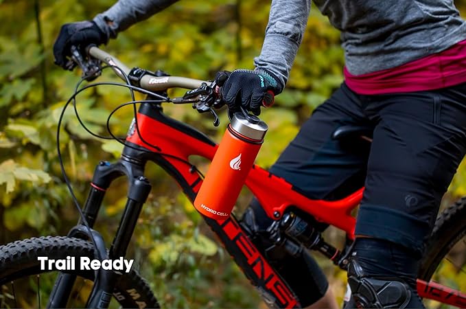 HYDRO CELL Stainless Steel Insulated Water Bottle w/Straw, 2 Lids Metal Vacuum Flask with Modern Leakproof Sport Straw Design (Mandarin 18oz)