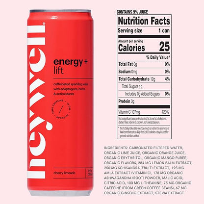 Heywell Sparkling Adaptogenic, Water Energy and Focus, Energy Variety Pack, 12 Fluid Ounce (Pack of 12) - Caffeinated, Organic, Non GMO, Vegan, Gluten Free, Dairy Free