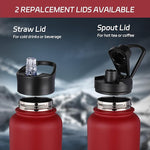 Load image into Gallery viewer, HASLE OUTFITTERS 32 oz Insulated Water Bottle Stainless Steel Double Walled Vacuum Sports Water Bottle with 2 Lids (Straw and Spout Lid) for Gym Camping Hiking(Red,1)