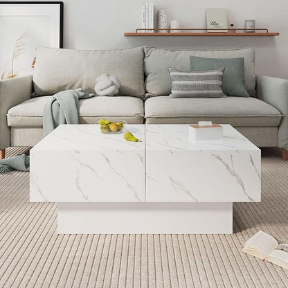 White Marble Coffee Table with Large Storage, Farmhouse Center Table for Living Room Mesas De Centro para Salas Modernas Nesting Modern Coffee Table for Reception Room