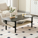 Load image into Gallery viewer, Kmax Coffee Table with Storage, Black Coffee Table Farmhouse Living Room Tables Rectangular Center Table with Rope Woven/Rattan Storage Shelf for Living Room Reception