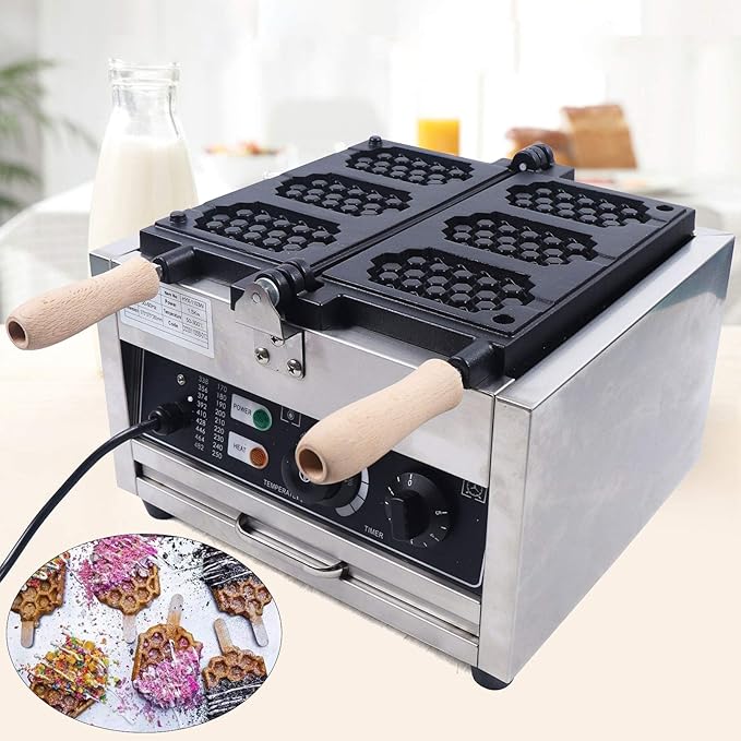Electric Waffle Maker Machine 1500W 110V Nonstick Electric Honeycomb Waffle Pop Maker, Commercial Stainless Steel Waffle Maker for Restaurant Bakeries Snack Bar Home