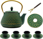 Load image into Gallery viewer, Cast Iron Tea Kettle Set, 33.8oz Hexagon Pattern Teapot Set with Cups and Cup Mats, Teapot Coated with Enameled Interior, Durable Cast Iron Teapot Set with Stainless Steel Infuser