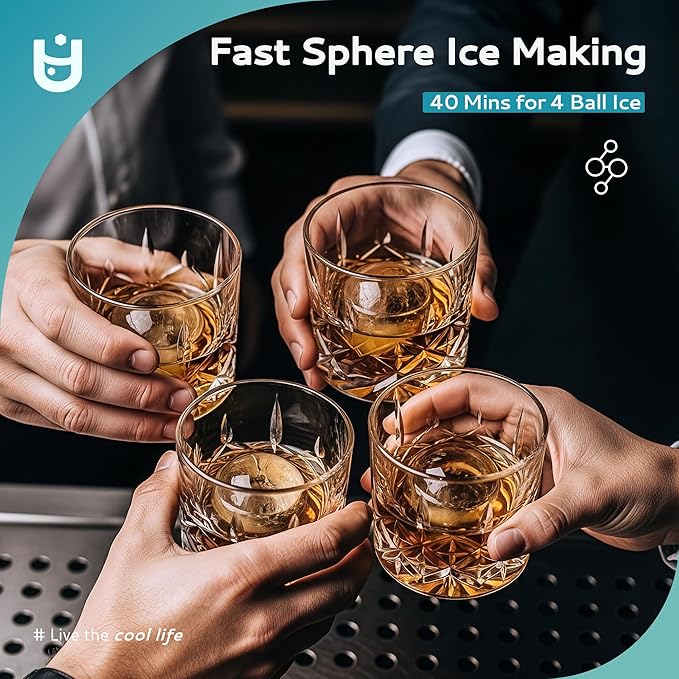EUHOMY Ice Ball Maker Countertop, 144Pcs/day, 4Pcs Ready in 40Mins, Self-Cleaning, Sphere Ice Maker Machine with Crystal Clear Ice for Whiskey/Brandy/Rum