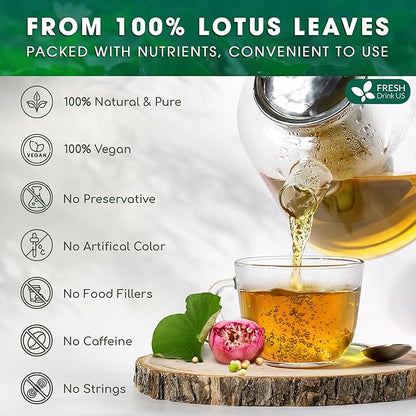 FreshDrinkUS, Premium 135 Lotus Leaf Tea Bags, 100% Natural & Pure from Lotus Leaves. Loose Leaf Lotus Herbal Tea. Made with Eco-Conscious Tea Bags. No Sugar, No Caffeine, No Gluten, Vegan.