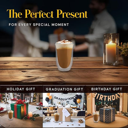 Kitchables Double Walled Glass Coffee Mugs Set of 4, 7.5oz - Insulated Clear Coffee Mug for Cappuccino, Latte, Tea, Espresso - Latte cup - Tazas Para Cafe