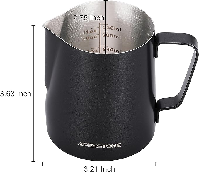 Apexstone Coffee Steaming Pitcher 12 oz/350 ml, Espresso Milk Frothing Pitcher 12 oz, Espresso Steaming Pitcher 12 oz, Art Pen INCLUDED