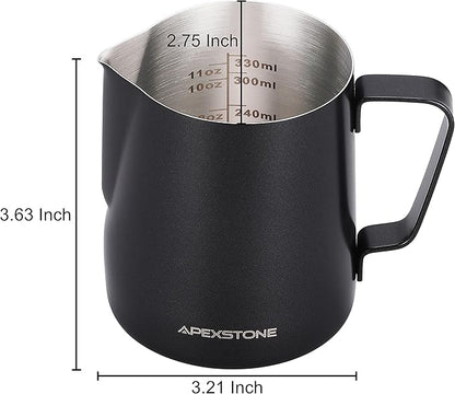 Apexstone Coffee Steaming Pitcher 12 oz/350 ml, Espresso Milk Frothing Pitcher 12 oz, Espresso Steaming Pitcher 12 oz, Art Pen INCLUDED