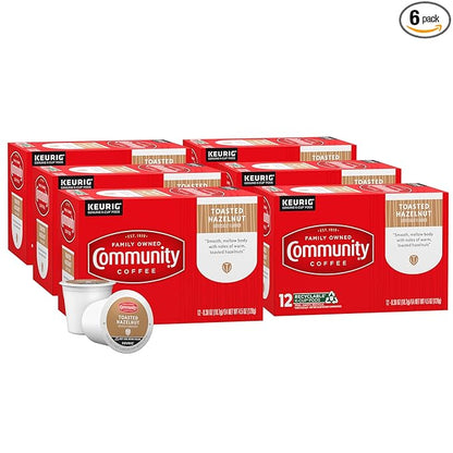 Community Coffee Toasted Hazelnut Flavored 72 Count Coffee Pods, Medium Roast, Compatible with Keurig 2.0 K-Cup Brewers, 12 Count (Pack of 6)
