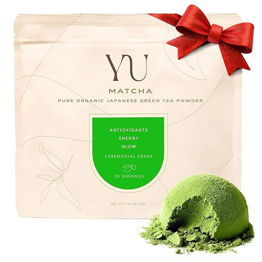 Yu Tea Organic Ceremonial Grade Matcha Powder | Packed with Antioxidants, L-Thanine & Natural Caffeine | Unsweetened Grade A Japanese Matcha Powder | Resealable Pouch, 2.65 oz, 50 Servings