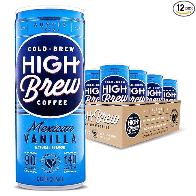 High Brew Coffee, Cold Brew Coffee, Mexican Vanilla, 8 FL Oz, Ready-To-Drink (Pack of 12)