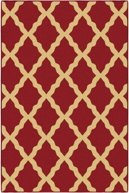 Ottomanson 3'3" x 5' Rugs for Living Room Trellis Area Rug for Bedroom - Non Slip Durable Large Floor Carpet for High Traffic Areas - Indoor Rug for Dining Room Kitchen Kids Playroom, Red