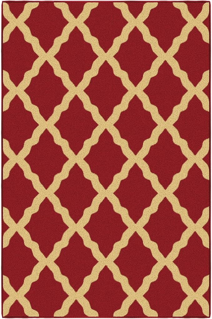 Ottomanson 3'3" x 5' Rugs for Living Room Trellis Area Rug for Bedroom - Non Slip Durable Large Floor Carpet for High Traffic Areas - Indoor Rug for Dining Room Kitchen Kids Playroom, Red
