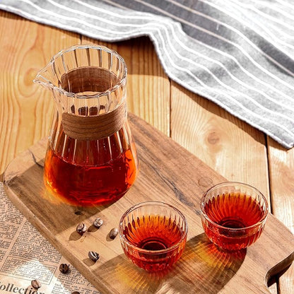 Glass Coffee Server 16oz, Glass Coffee Carafe with Heat-Resistant Wood Loop,Clear Coffee Decanter Coffee Server for Pour Over, Coffee Pot