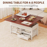 Load image into Gallery viewer, Lift Top Coffee Table with Storage, White Lift Top Coffee Table with Drawers&amp;Hidden Compartment, Multi-Functional Center Table, Convertible Coffee Tables into Dining Table for Home Living Room Office