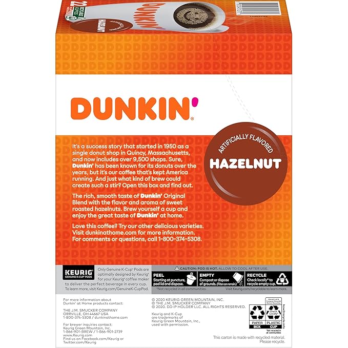 Dunkin' Hazelnut Flavored Coffee, 88 Keurig K-Cup Pods