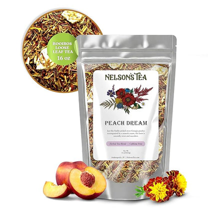 Nelson's Tea - Peach Dream - Caffeine Free, Rooibos Loose Leaf Tea - Green rooibos, orange peel, dried peaches, and marigold petals - 16 oz.